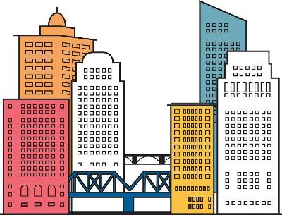 Colorful illustration of downtown Grand Rapids